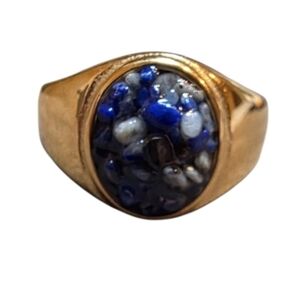 New 18k Gold- Plated Sodalite Chip Signet  Ring | Nwot Artisanal Stainless Steel